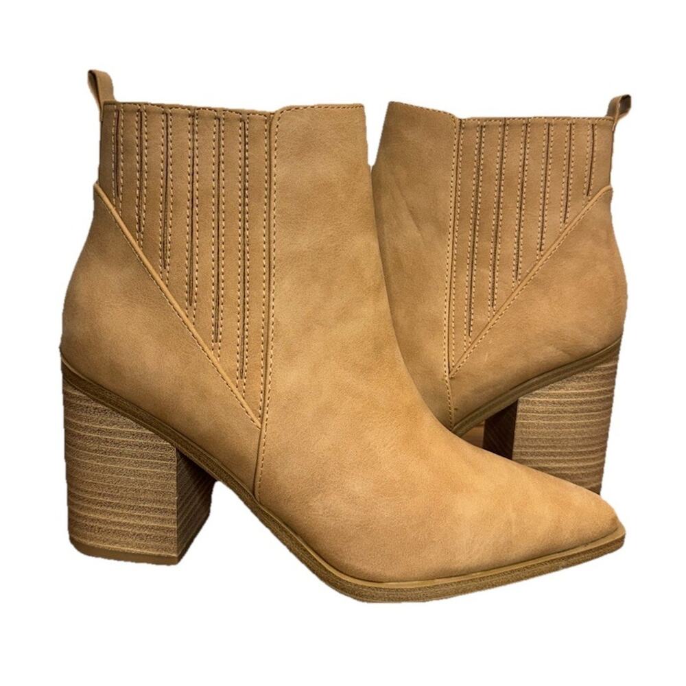 Soda Tan Ankle Booties Womens 8.5 M Chestnut Pointed Toe Cowgirl Faux Leather